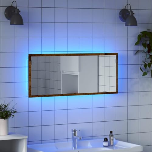 Rantry LED-Badezimmerspiegel, antikes Holz, 100 x 8,5 x 37 cm, mehrschichtiges Holz, Badezimmerspiegel, Vanity Spiegel, Badezimmerspiegel, Wandspiegel für Badezimmer Möbel