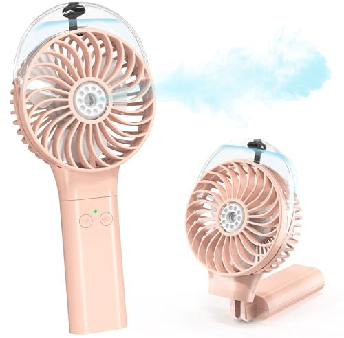 COMLIFE Portable Handheld Misting Fan, 3000mAh Rechargeable Battery Operated Spray Water Mist Fan, Foldable Mini Personal fan for Travel, Makeup, Home, Office, Camping, Outdoors (Light Pink)
