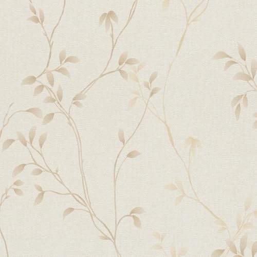 Profhome Floral Wallpaper 397671-GU Non-Woven Wallpaper Beige Cream Brown 0.53 m x 10.05 m / 5.33 sqm