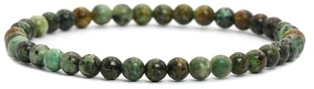 Echtes Afrikanischer Türkis Edelstein Armband mit runden 4mm Perlen - verschiedene Längen - Heilstein Schutzstein Edelsteinarmband Glücksbringer Talisman Geschenk (Afr. Türkis, 18CM)