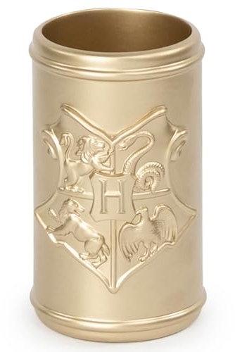 Jay Franco Harry Potter Bathroom Tumbler - Gold Resin Toothbrush/Pen Holder - Hogwarts Bathroom Décor