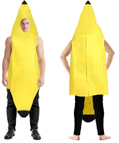 Costume da Banana Unisex per Adulti, Divertente Costume Frutta Giallo Taglia Unica, Vestito Carnevale, Halloween, Feste a Tema, Eventi, Travestimento, Umoristico per Uomo e Donna