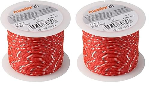Meister Maurerschnur rot/weiß - 100 m Länge - Ø 2,0 mm - Polypropylen geflochten - Knotenfest - Reißfest & Belastbar - Auf Spule/Richtschnur/Bauschnur/Lotschnur/Pflasterschnur / 6306410
