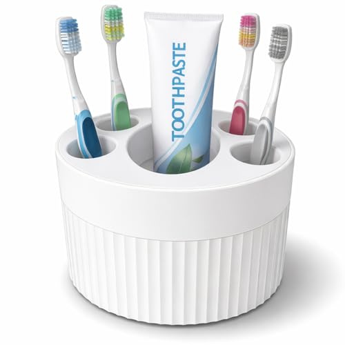 Toothbrush Holder for Bathroom Countertop, Multi-Slot Toothbrush Caddy with Drainage, Detachable Design, Non-Slip Base, Toothpaste Organizer (1, White)