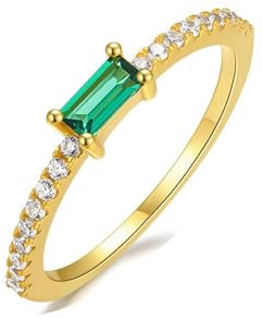 Wycian Verlobungsring Frau Frauen Ring mit Stein Gold-Grün 14 Karat Gelbgold Au585 Rechteckform Im Labor Hergestellter Smaragd Größe 57 (18.1) Vorsteckring