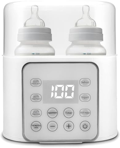 Yuehuamech Babyflaschenwärmer 2 Flaschen Babymilch-Nahrungswärmer Auftauen mit 24H Konstantmodus Intelligente Temperaturkontrolle LCD Display 9-in-1 Heizung Muttermilchwärmer für Muttermilch Formel
