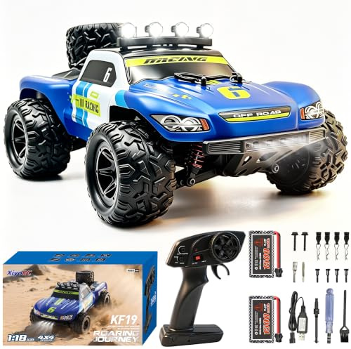 Ferngesteuertes Auto, 1:18 Allradantrieb RC Auto, 40km/h RC Monster Truck | Starker Hochleistungsmotor, Geländereifen, IPX4 wasserdicht, 2 Akkus für 45 Min. Fahrzeit, stoßfest, kollisionsgeschützt