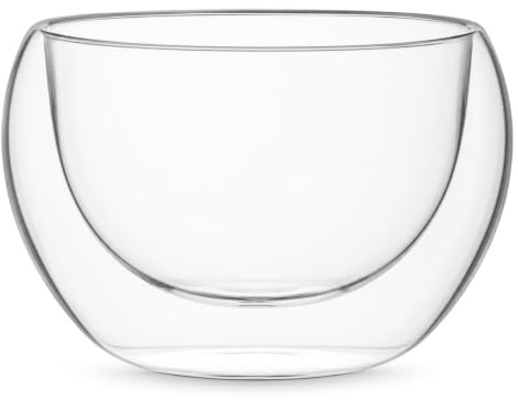 ULTECHNOVO Doppelwandige GlassULTECHNOVO Doppelwandige Glasschale 11cm, Hitzebeständige Borosilikatglas Schüssel für Dessert & Eis, Thermoschale Transparent für Obstsalat & Joghurt, Mikrowellengeeigne