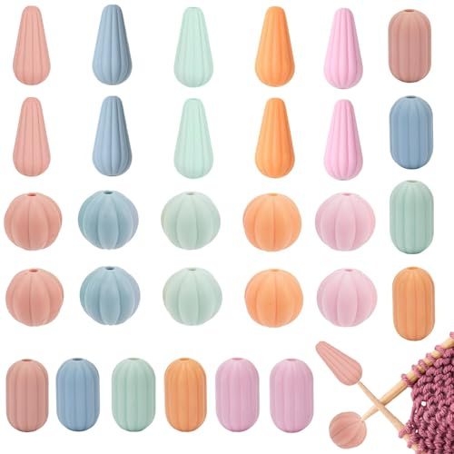 30 Stück Kürbis Stricknadel Stopper 3 Stile Silikon-Stricknadel-Spitzenschutz Teardrop Nadelspitze Stopper Maschenstopper für Stricknadeln Bunte Nadelspitzenschutz mit Stricknadelstopper