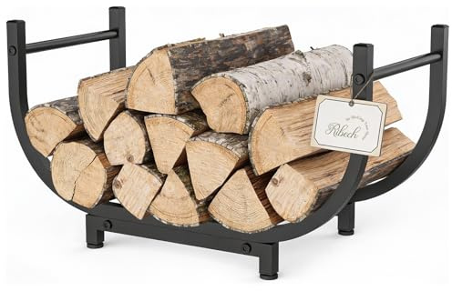 Ribech Rangement à Bois de Chauffage en Métal Porte-bûches pour Intérieur et Extérieur | Étagère Design pour Cheminée, Jardin, Camping et Camping-car | Montage Facile, Noir