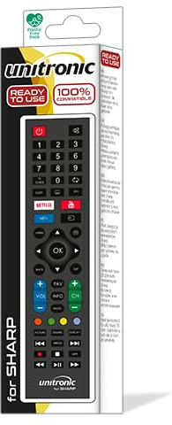 Unitronic Telecomando Universale per TV Sharp, Pronto all'Uso, Funzioni Complete Menu Televideo, Alimentazione 2 Batterie AAA