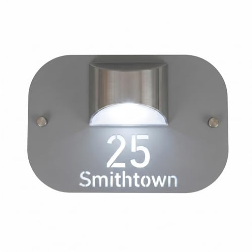 Custom House Numbers Plaques with Solar Light- illuminated house number signs -Weatherproof Solar Door Number-Door Number Plaques for Wall- Modern House Signs for Outside Wall- Solar House Number Sign