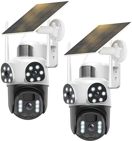 Calue 4K - Telecamera di sorveglianza WiFi esterna senza fili, a triplo obiettivo, fotocamera solare/batteria, 360° PTZ sicurezza domestica, visione voturna 30 m, allarme, audio bidirezionale