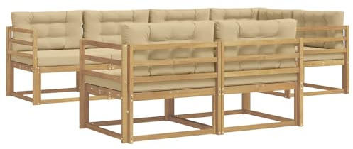 vidaXL Outdoor-Sofagarnitur mit Kissen 6 pcs Weiß und Beige Polyester, Terrasse, modernes Outdoor-Möbelset, wetterfeste Garten-Sofa-Garnitur, Flexible Design-Sitzgelegenheiten aus Akazienholz