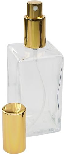 Fantasia - 46195 - Flacon en verre transparent - Carré - Avec vaporisateur et capuchon doré - Contenance 100 ml