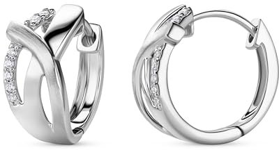 MIORE Schmuck, Ohrringe Silber 925, Creolen Silber mit Zirkonia, gekreuzte Kreolen, Ohrringe vergoldet, runde Hoops Ohrringe Damen, Ohrschmuck