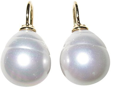 Weiße Perlen-Ohrringe Ohr-Hänger Barockglas-Perle Bügel Sterling-Silber vergoldet Designer Heide Heinzendorff klassisch elegant Braut Hochzeit chic