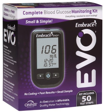 Embrace EVO Blood Glucose Meter - All-in-One Starter Kit, Includes 50 Test Strips, Lancing Device, 50 Lancets, Control Solution, Case, Guide, User Manual, Logbook