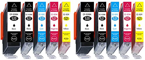 10 Druckerpatronen kompatibel für PGI-520 CLI-521 Canon Pixma iP3600 IP4600 IP4700 MP550 MP560 MP620 MP640 MX860 MX870