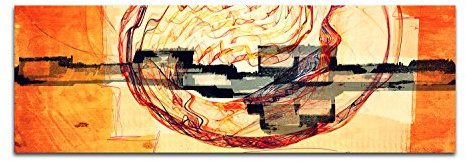 Paul Sinus Art Abstrakte Bilder 150x50cm Abstrakt251 Kunstdruck auf Leinwand orange beige schwarz rot gelb fertig bespannt Panoramaformat