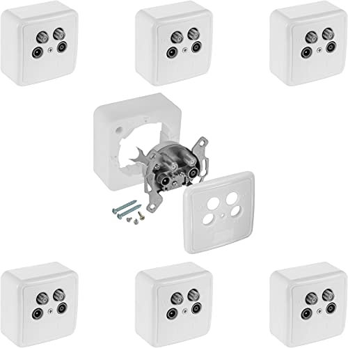 Poppstar 7X Toma TV Sat (Toma Antena TV Pared de 4 Salidas), la Toma Final para Cable coaxial (Digital/analógico), Apto para Superficie o Caja de Mecanismo