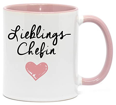 NICE-PRESENTS Lieblingschefin Tasse in hochwertiger Qualität, beidseitig Bedruckt. Für jedes Büro. Da freut Sich jeder Kollege, Chef oder Freund bei der Arbeit Drauf. Chefin. (Altrosa)