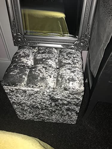 luxisleepltd CUBE Ottoman GREY Crushed Velvet, Ottoman Toy Storage Blanket Box Many Colours in Stock (GREY)