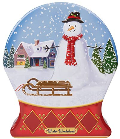 POWERHAUS24 Weihnachtliche Keksdose Motiv Schneekugel mit Schneemann, Geschenk-/ Aufbewahrungsdose, Blechdose
