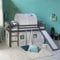 Homestyle4u 1872, Kinderbett Hochbett 90x200 mit Rutsche Grau Kiefer Holz Bettgestell mit Leiter Tunnel Vorhang Sterne