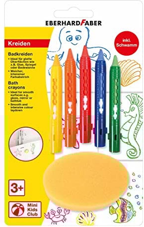 Eberhard Faber 524105 - Badkreide Set, 5 Badewannenstifte und Schwamm, rückstandslos abwaschbar