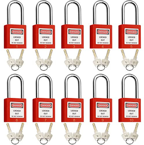 Lockout Tagout-Schlösser, Sicherheitsvorhängeschloss, unterschiedlich schließend, Loto Sicherheits-Vorhängeschlösser zum Aussperren, 10 Stück mit Nummer (Rot 1–10)