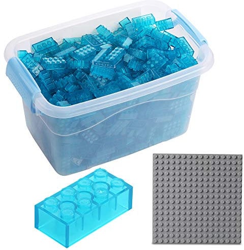 Bausteine - 520 Stück, Kompatibel zu Allen Anderen Herstellern - Inklusive Box und Grundplatte, Transparent Blau