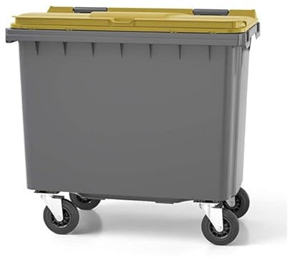 Matisère Conteneur poubelle 660 litres à préhension frontale - Couleur du couvercle Jaune Citron - 1268 x 797 x 1202 mm - 210009GAGA/JC - Polyéthylène à haute densité (PEHD)
