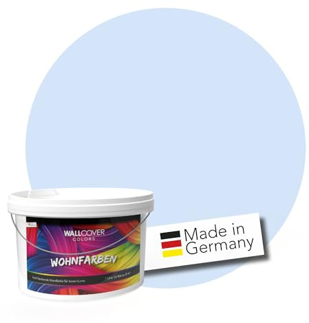 WALLCOVER hochwertige Wandfarbe für Innen | Blau hellblau | 5L für 40m² | Hochdeckende Innenfarbe Matt (Klasse 1) | Profi Qualität aus Deutschland