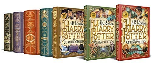 Harry Potter alle 7 Bände in der Jubiläumsausgabe (Hardcover) + 1 original Harry Potter Button Badge Pack