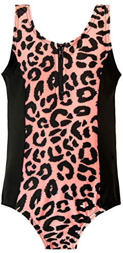 Harry Bear Girls Leopard Print Swimming Costume with Zip One Piece Animal Swimsuit for Girls