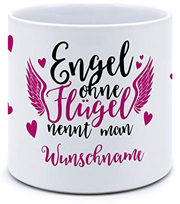 printplanet® - Blumentopf mit Namen oder Text selbst gestalten - Pflanztopf Bedrucken - Motiv: Engel (weiblich)