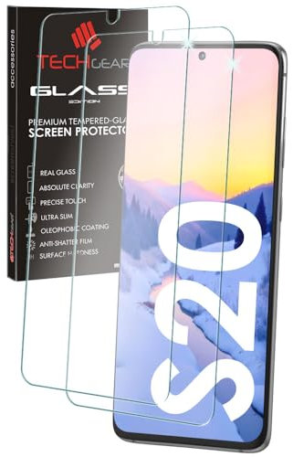 TECHGEAR Lot de 2 protections d'écran en verre trempé compatibles avec Samsung Galaxy S20/S20 5G [bords arrondis 2,5D] [dureté 9H] [clarté cristalline] [résistant aux rayures] [sans bulles]