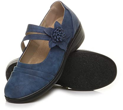 AJVANI Flat Grip Sole Padded Mary Jane Hook&Loop Comfort Shoes Size 8 41 Navy