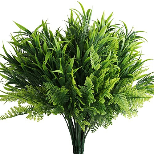 BELLE VOUS Plantas de Plastico Verdes (Pack de 6) Plantas Artificiales Decorativas para Interior/Exterior Colgantes - Follaje Hojas Verdes Artificiales, Hogar, Jardín, Cesta Colgante, Bodas, Oficina