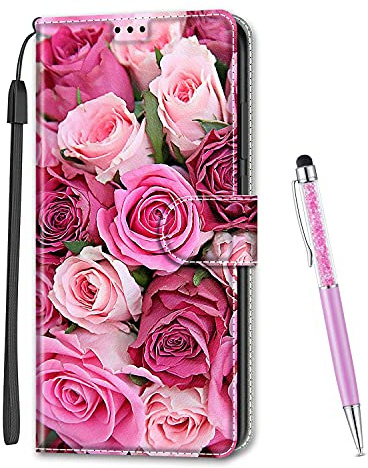 MadBee Compatible with iPhone 12 Pro Max Case 6.7 Inch, Full Body Colorful Pattern Design Flip Magnetic Detachable PU Leather Wallet Case Cover for iPhone 12 Pro Max (Rose B)
