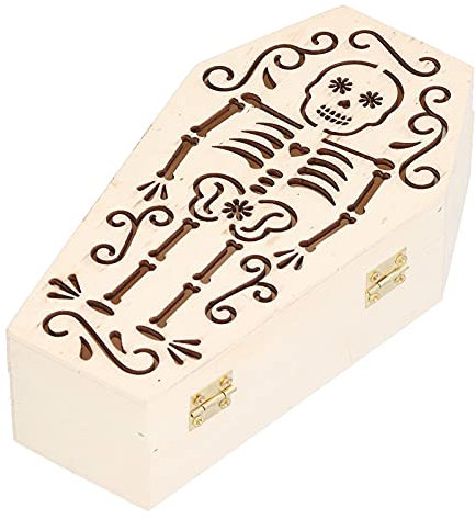 01 7inch Halloween Sarg Box | DIY Gothic Style Composite Holz Unvollendete Sargkiste | Geeignet für Halloween-Party, Beerdigung von Kleinen Haustieren | 2 STÜCKE(Schädel Skelett)