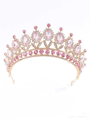 Prinzessinnenkrone Prinzessin Tiara Rosa Strass Stirnband Abschlussball Kopfschmuck Braut für Hochzeit Halloween Abschlussball Geburtstag Kostüm Party, M, Metall