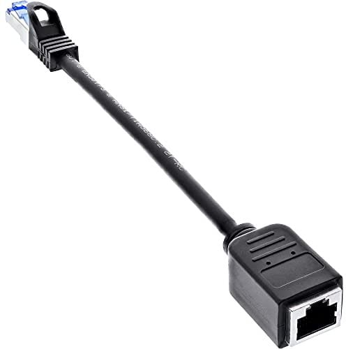 InLine® Patchkabel Verlängerung, RJ45 Protektor, S/FTP (PiMf), Cat.6A, halogenfrei, Kupfer, schwarz, 0,2m