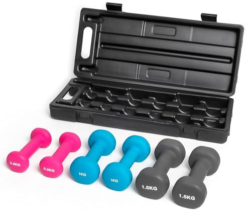Hex Dumbbells Set Neoprene Hand Weights Dumbbells Set with Carry Case - Ideal Home Weights Set For Body Toning (6KG)