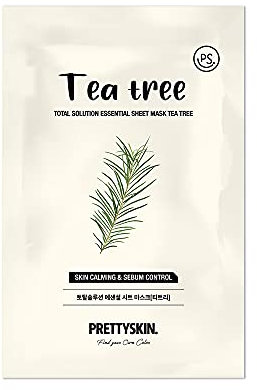 Pretty Skin Total Solution Essential Sheet Peel Off Face Mask - Tea Tree - Calming Purifying for Sensitive Skin - 23g