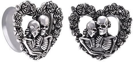 COOEAR Herz-Ohrstöpsel Edelstahl-Tunnel Ausgestellte Formmessgeräte Schädel-Stretcher-Expander-Ohrringe Größe 8mm bis 25mm.