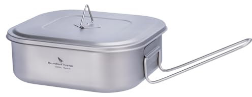 Boundless Voyage Outdoor Camping Titanium Military Mess Tin with Lid Folding Handle Bushcraft Lunch Box Cookware 1L