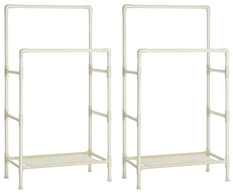 SONGMICS Kleiderständer, 2er Set, Garderobenständer aus Metall, mit 2 Kleiderstangen, 1 Ablage, bis 70 kg belastbar, einfache Montage, weiß RDR001W02