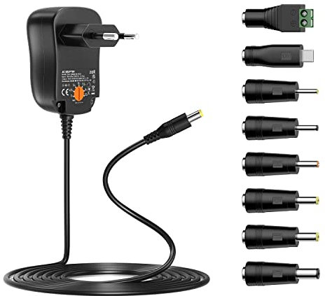Zolt 24W Adaptador de Corriente Universal 3V 4.5V 5V 6V 7.5V 9V 12V 2A Fuente de Alimentación AC DC con 8 Enchufes, 2000mA MAX.